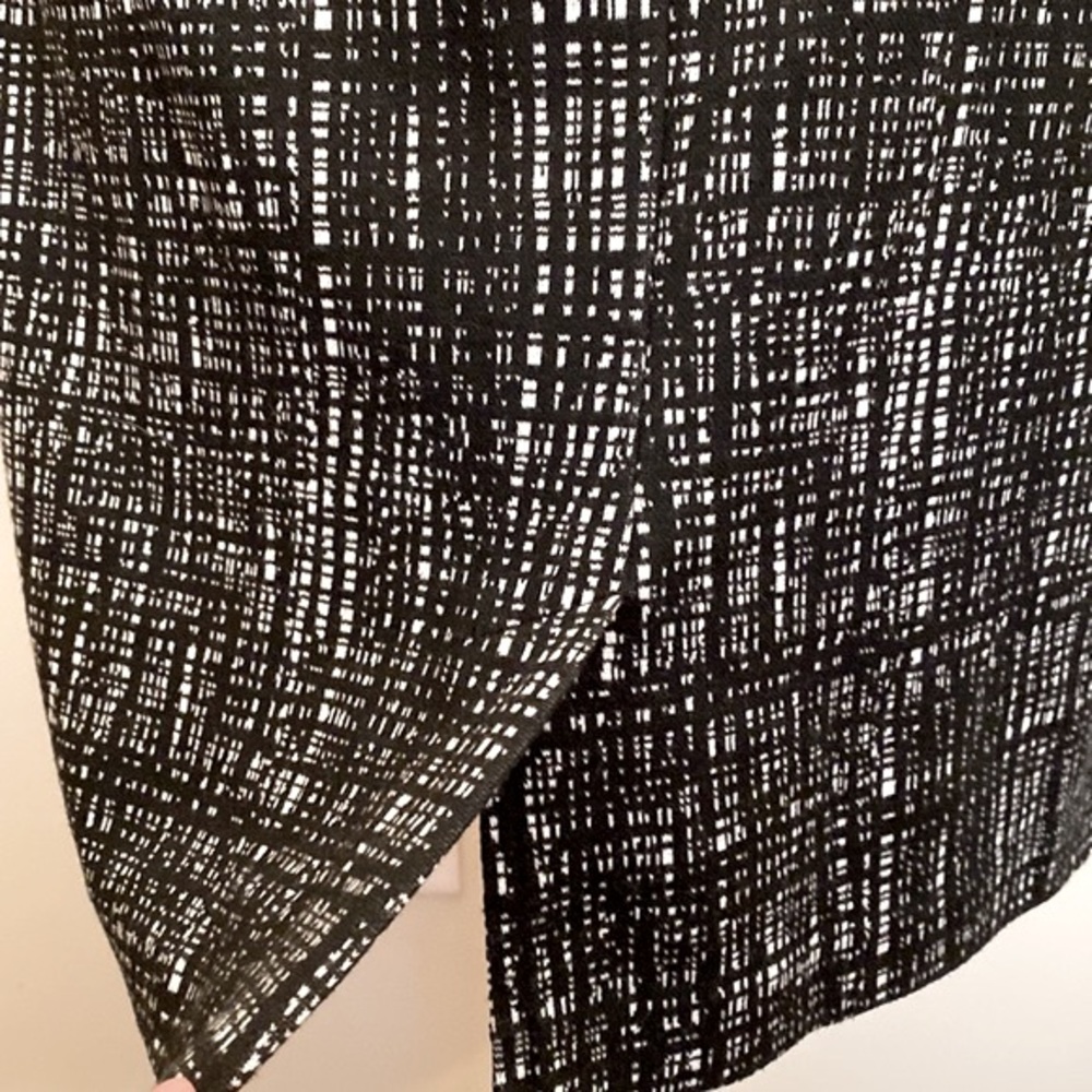 Nicole Miller Black White Cross Hatch Pattern L Modern Minimalist Pencil Skirt - Picture 5 of 8